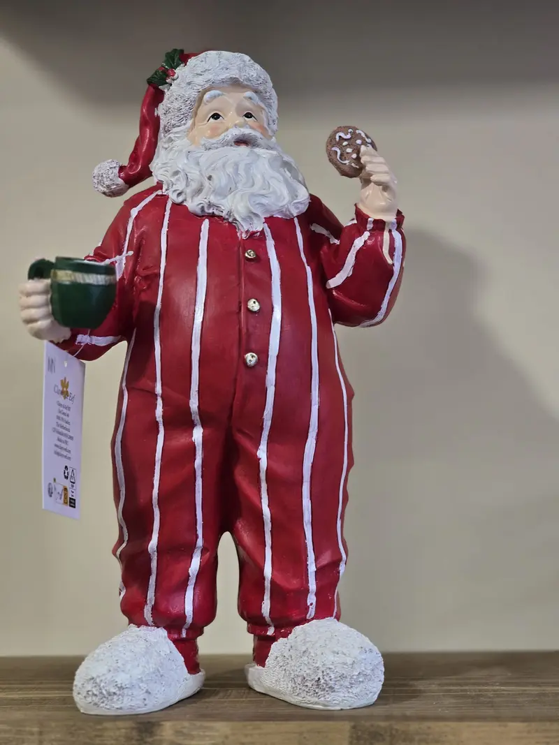 Statuetta decorativa babbo natale con pigiama e latte maxi 18x11x31 cm