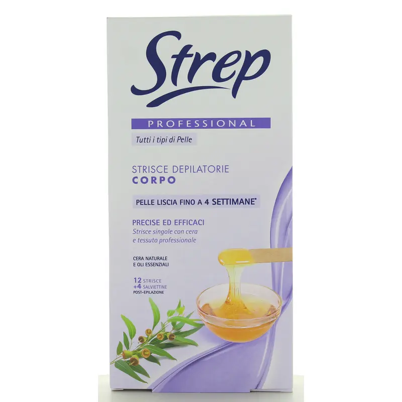 STREP 12 STRISCE DEPILATORIE CORPO VITAMINA E PROFESSIONALI.