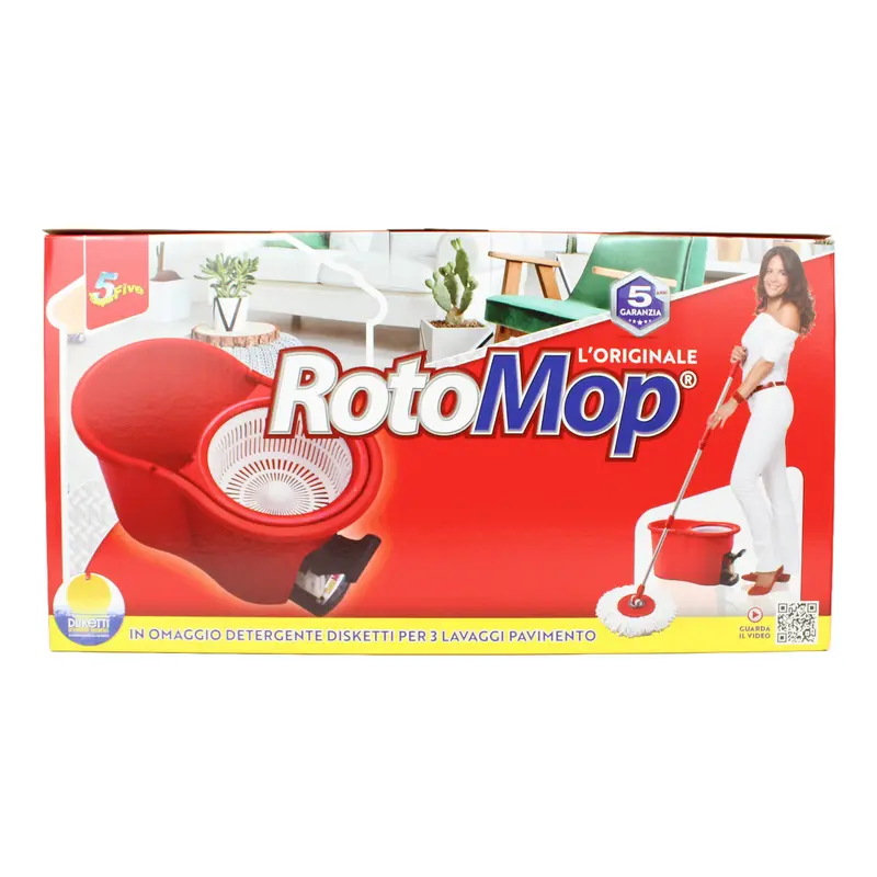 SUPER FIVE KIT ROTOMOP L'ORIGINALE SECCHIO + MOP CON FRANGE IN MICROFIBRA 100%