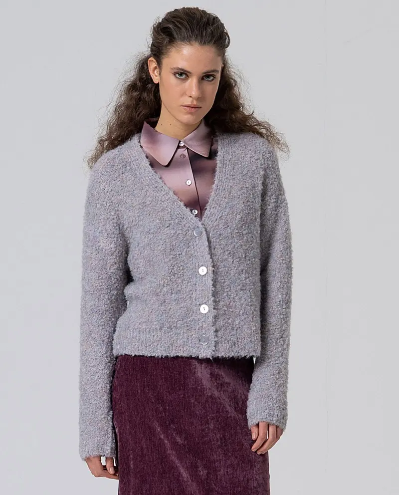 Surkana - Cardigan Bouclè melange chiaro
