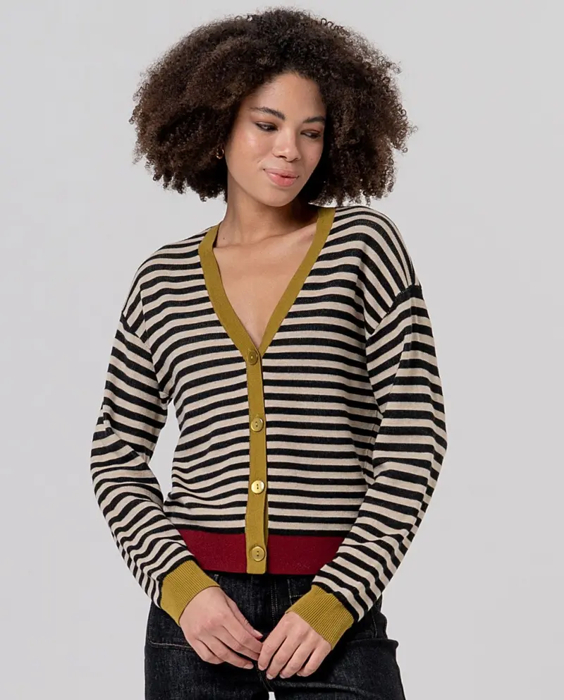 Surkana - Cardigan Righe Fun Nero
