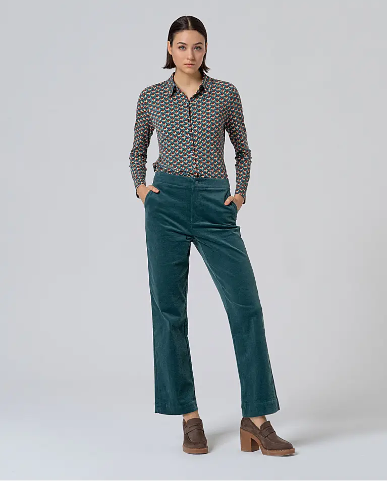 Surkana - Pantalone dritto in velluto Petrolio