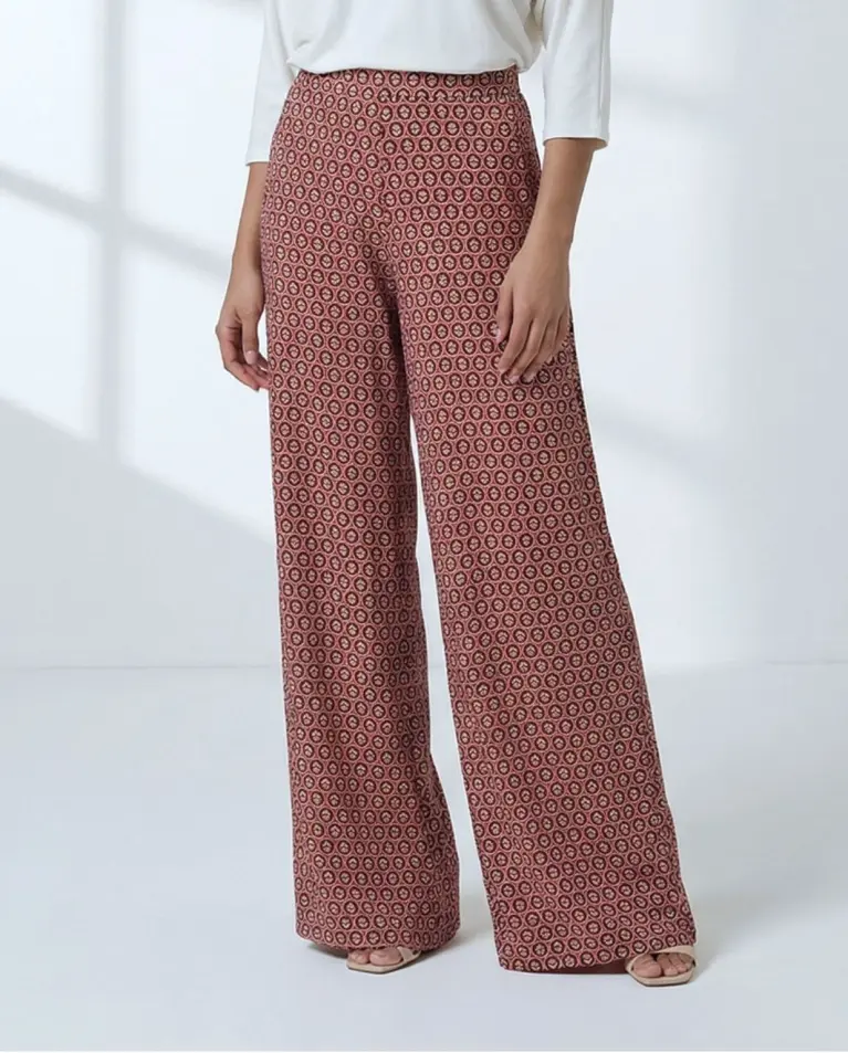 Surkana - Pantalone fluido Medaglioni Floreali Rosso
