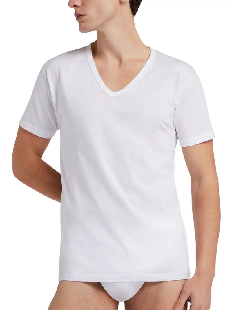 T-Shirt scollo V profondo manica corta uomo, cotone