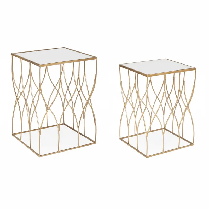 Tavolino in metallo oro con specchio | Rohome