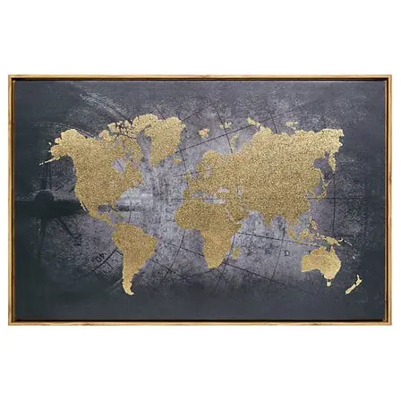Tela stampata con mappamondo e cornice in legno | Rohome