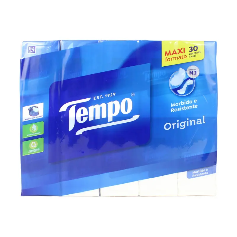 TEMPO FAZZOLETTI 30 PACCHETTI DA 9 FAZZOLETTI 4 VELI MAXI FORMATO