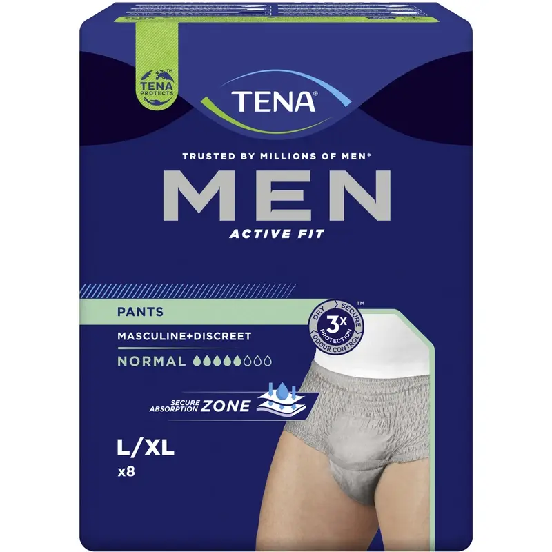 TENA MEN ACTIVE FIT PANTS NORMAL L/XL 8 PZ GREY SLIP ASSORBENTI MASCHILI