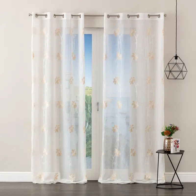 Tenda Margot ricamata con fiori beige H. 280cm | rohome