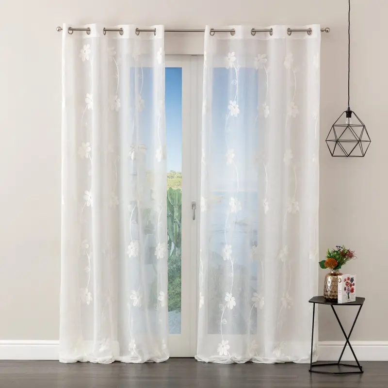 Tenda Margot ricamata con fiori H. 280cm avorio | rohome