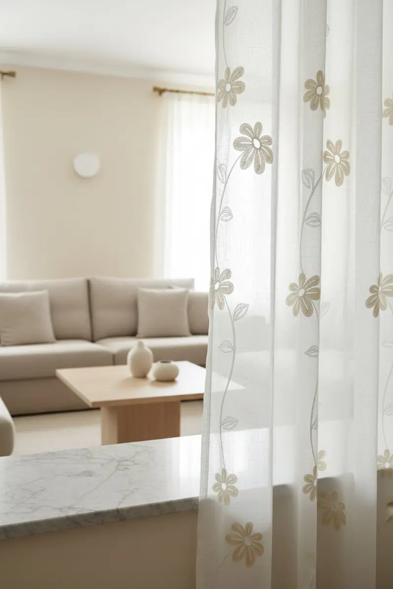Tenda Margot ricamata con fiori Margot tortora H. 280cm | Rohome
