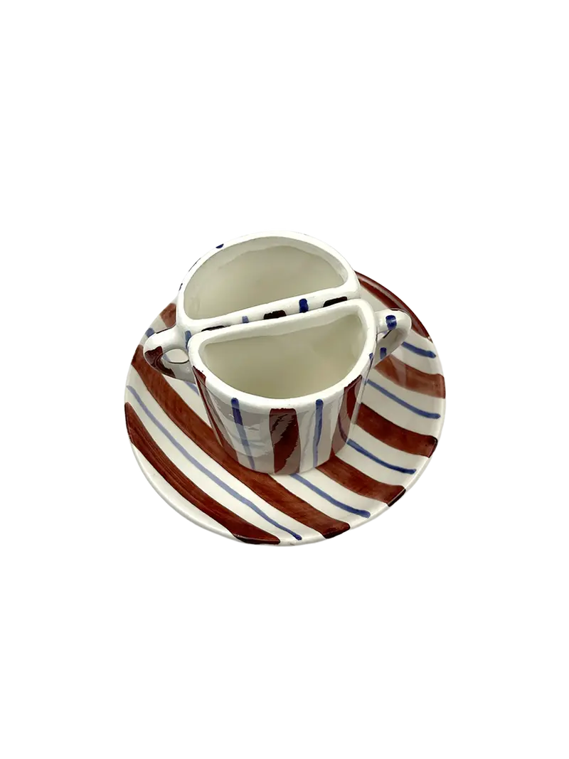 Tete a tete Coffee Cup Set Striped - Brown and Blue Striped