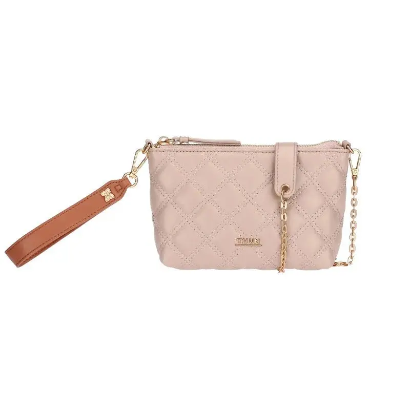 Thun – Pochette trapuntata in ecopelle con tracolla nocciola | Rohome