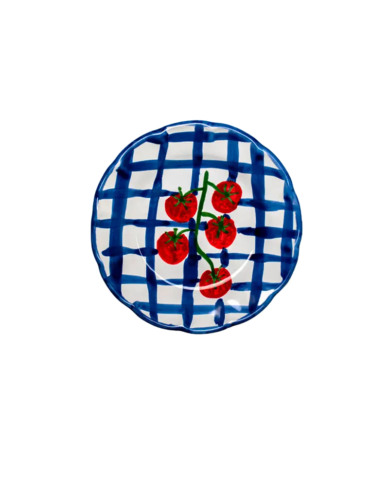 Tomato Breakfast Plate - Blue Stripes