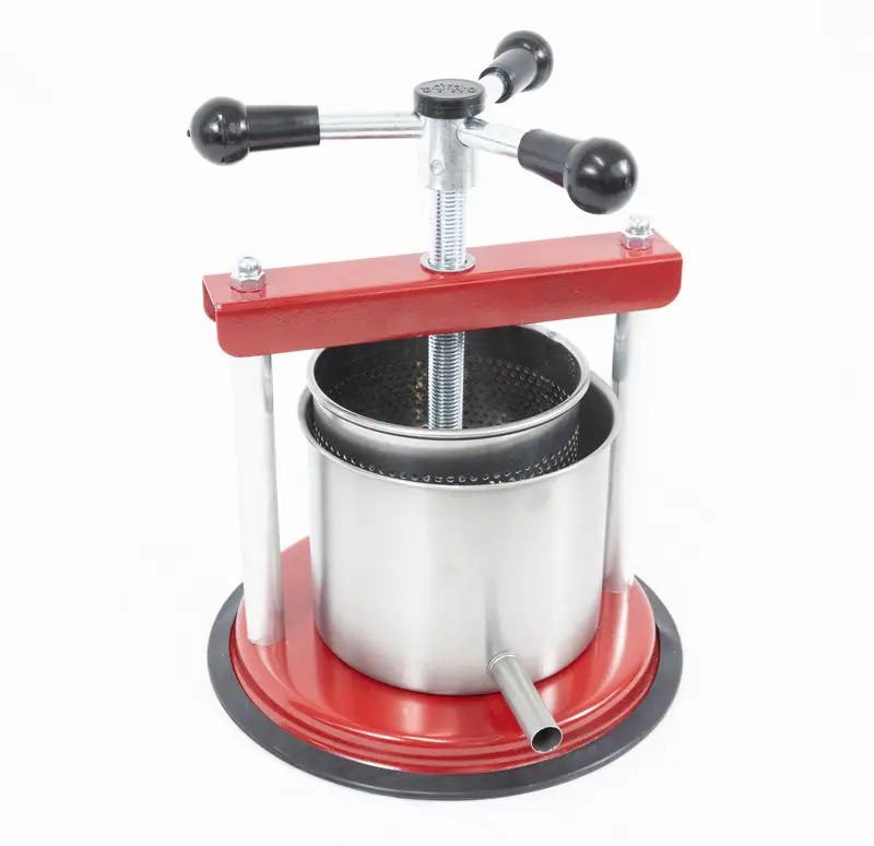 Torchietto Premitutto Acciaio Inox Diametro 12 cm Capacità 2,5 Litri Pressa Manuale Premitura Mirto Vino Liquori Spremute Succhi Frutta Agrumi Alimenti Carne Melanzane Conserve
