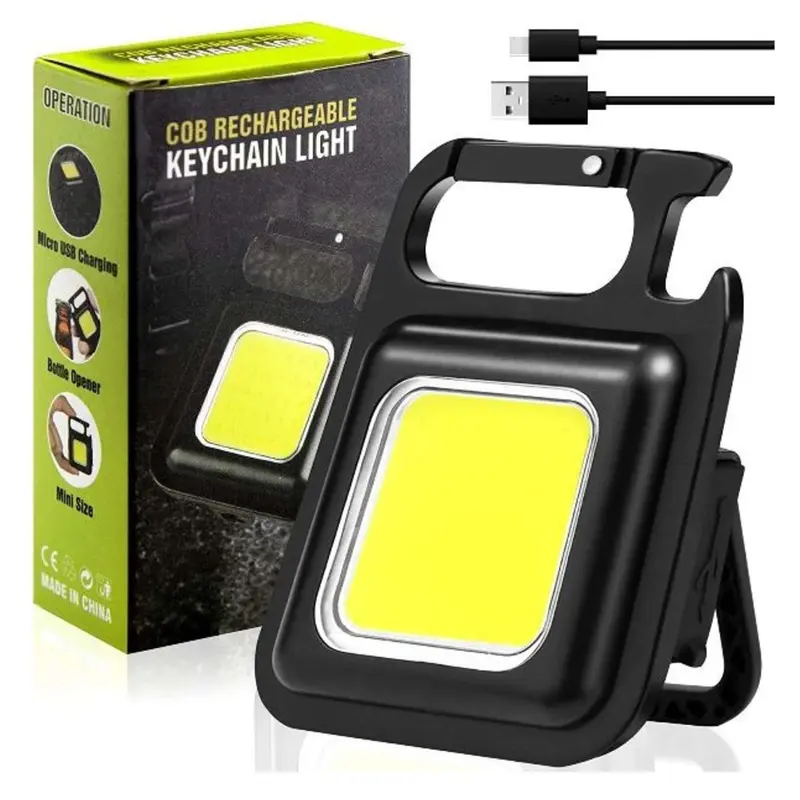 Torcia Mini Portachiavi Ricaricabile Impermeabile - Luce Tascabile Con Staffa Pieghevole Apribottiglie E Base Magnetica (Cob Keychain Pm-50)