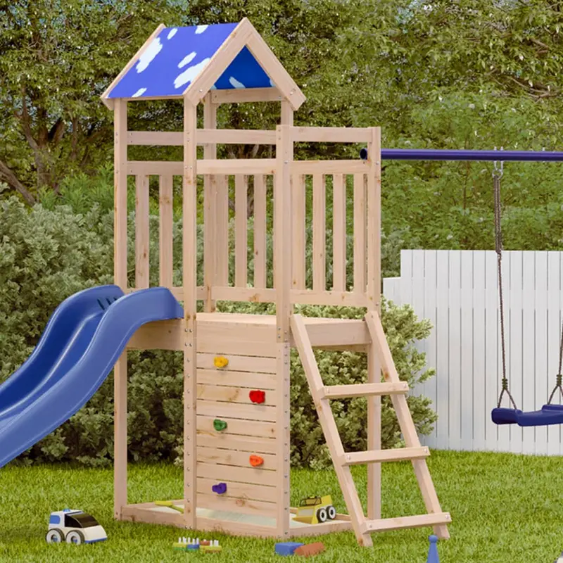 Torre da Gioco in Legno per Bambini con Tetto in Poliestere