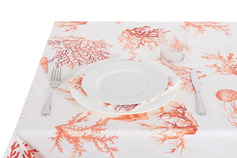 Tovaglia da tavola in 100% cotone stampa digitale dai colori vivi ed intensi lavabile in lavatrice made in Italy CORALLI ROSSO