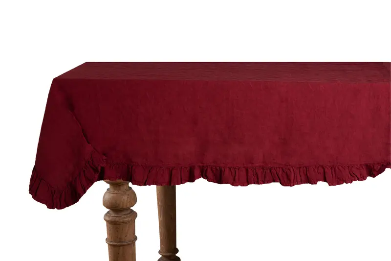 Tovaglia da tavola in 100% puro lino lavato delavè stone washed morbido resistente elegante made in italy  Ciliegia con Frou Frou