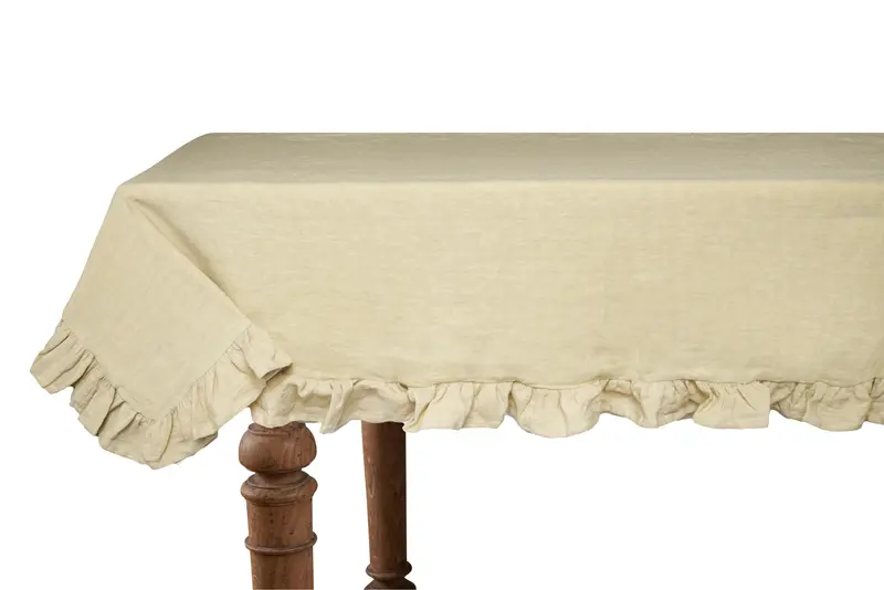 Tovaglia da tavola in 100% puro lino lavato delavè stone washed morbido resistente elegante made in italy  Sabbia con Frou Frou