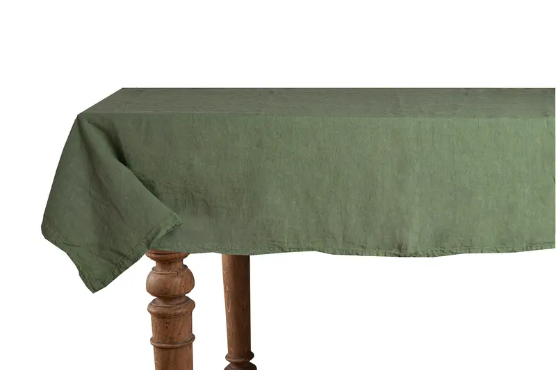 Tovaglia da tavola in 100% puro lino lavato delavè stone washed morbido resistente elegante made in italy  VERDE OLIVA