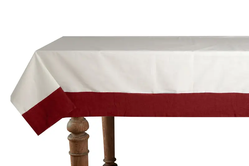 Tovaglia in misto lino con elegante bordo applicato made in italy NATURALE/BORDEAUX