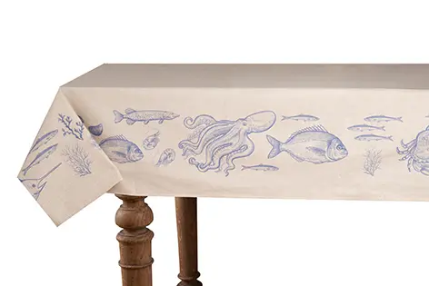 Tovaglia in misto lino stampato morbida resistente elegante made in italy MARE BLU