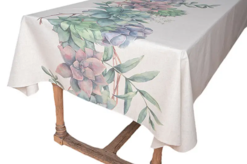Tovaglia in misto lino stampato morbida resistente elegante made in italy SUCCULENTE