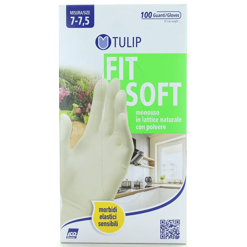 TULIP FIT SOFT GUANTI LATTICE NATURALE CON POLVERE MONOUSO 100 PZ TAGLIA 7-7,5