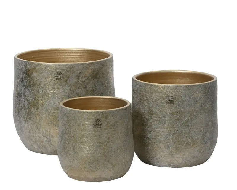 Vaso cachepot in terracotta grigio sfumato oro | Rohome