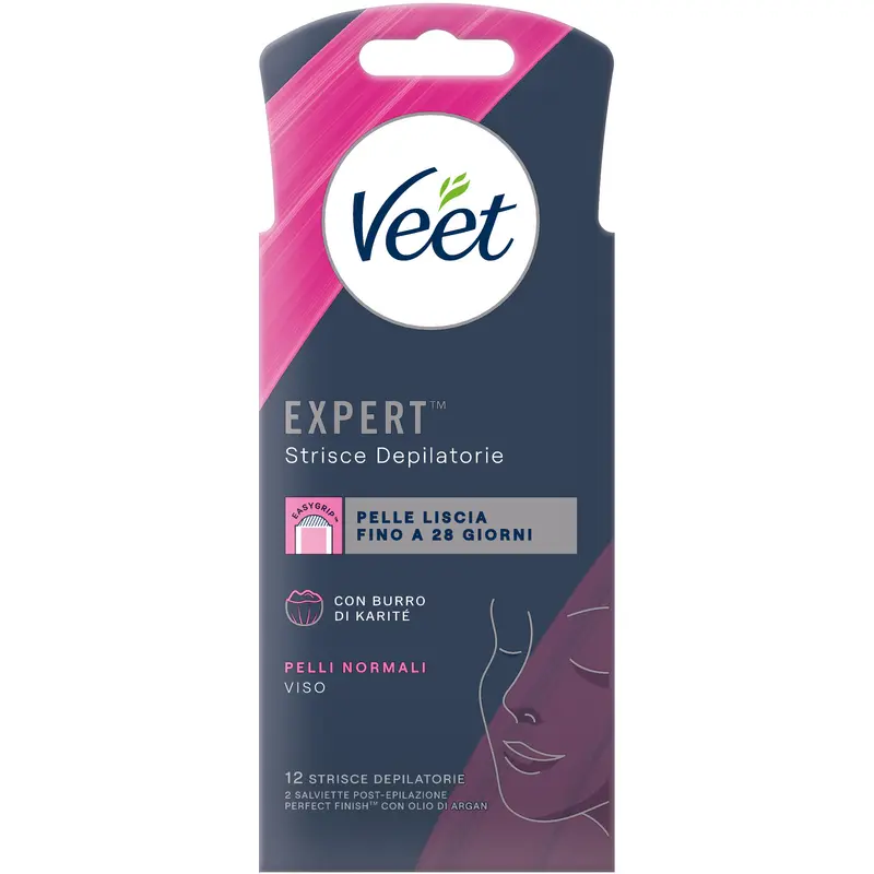 VEET 12 STRISCE DEPILATORIE VISO PELLI NORMALI CON BURRO DI KARITE'