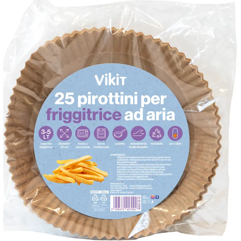 VIKIT 25 PIROTTINI CON DIAMETRO 20 CENTIMETRI e 4 CENTIMETRI DI ALTEZZA PER FRIGGITRCE AD ARIA CON CAPACITA' 3-5 LT