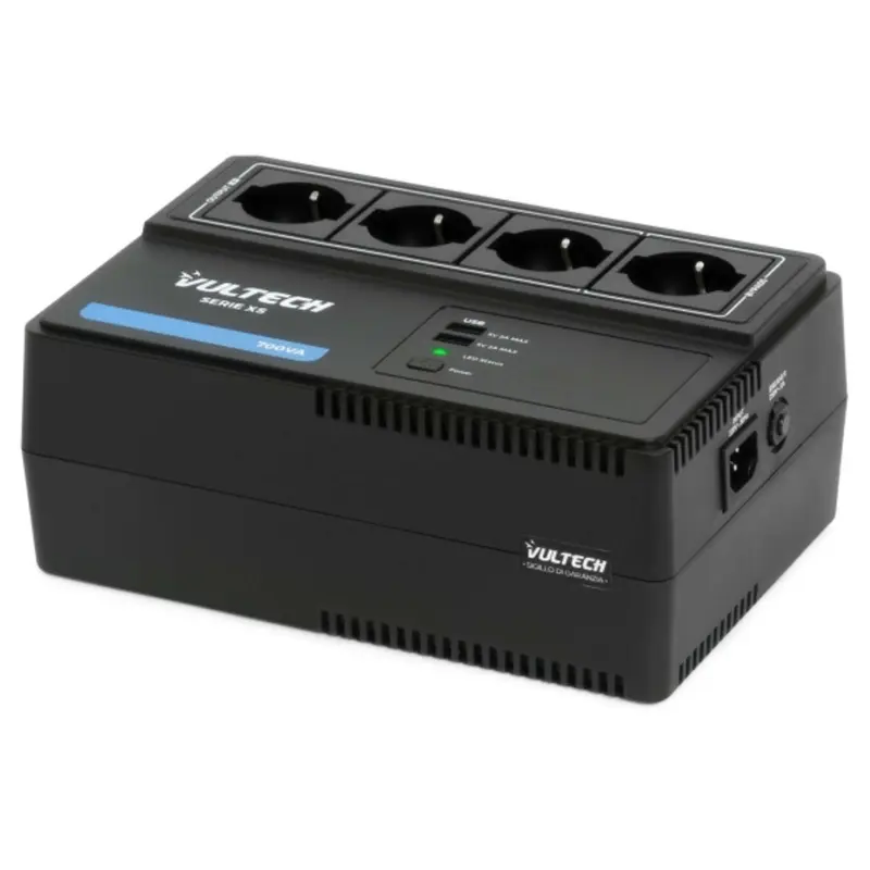 Vultech UPS700VA-XS - Gruppo di continuità 700VA 4x Bipasso/Schuko + 2x USB