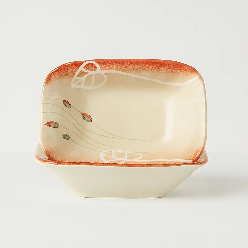 Wald Set 2 Ciotole Rettangolari Ceramica Papaveri 18x15 cm