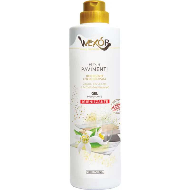 WEXOR ELISIR PAVIMENTI DETERGENTE IN GEL PROFUMANTE IGINIZZANTE CON MICROCAPSULE 750 ML ZAGARA, FIOR DI LOTO E ACCORDO MEDITERRANEO