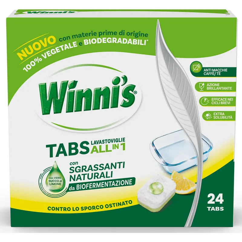 WINNI'S TABS LAVASTOVIGLIE ALL IN 1 AL LIMONE CON SGRASSANTI NATURALI CONTRO LO SPORCO OSTINATO 22 TABS