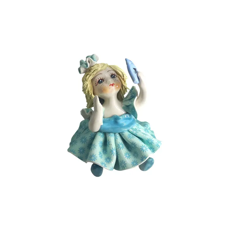 Zampiva Bambina con Selfie Azzurra Ceramica 9x10 cm B00445