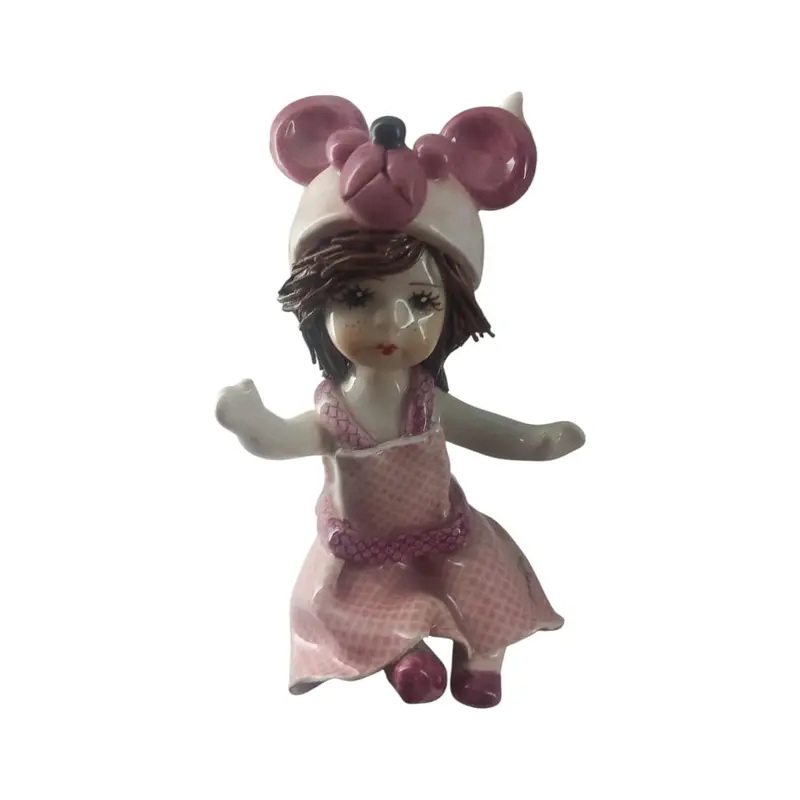 Zampiva Bimba con Maschera Orsetto Ceramica H 10 cm