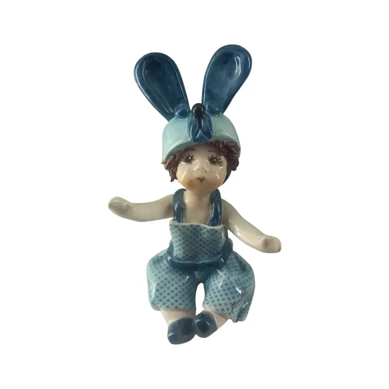 Zampiva Bimbo con Coniglietto Ceramica H 11 cm