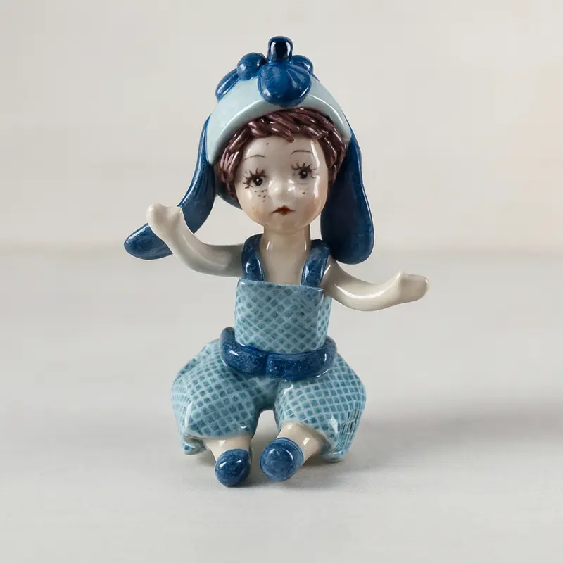 Zampiva Bimbo con Maschera Orsetto in Ceramica Artistica H 10 cm