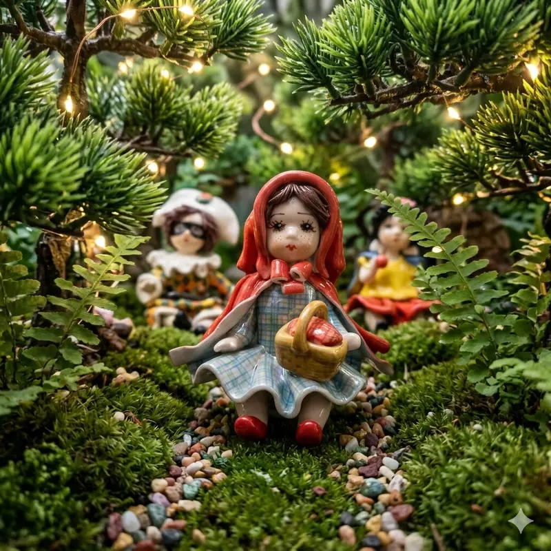 Zampiva Cappuccetto Rosso Statua Ceramica Dipinta a Mano H 9 cm