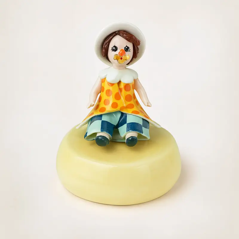 Zampiva Clown con Carillon Porcellana Base Gialla H13 cm