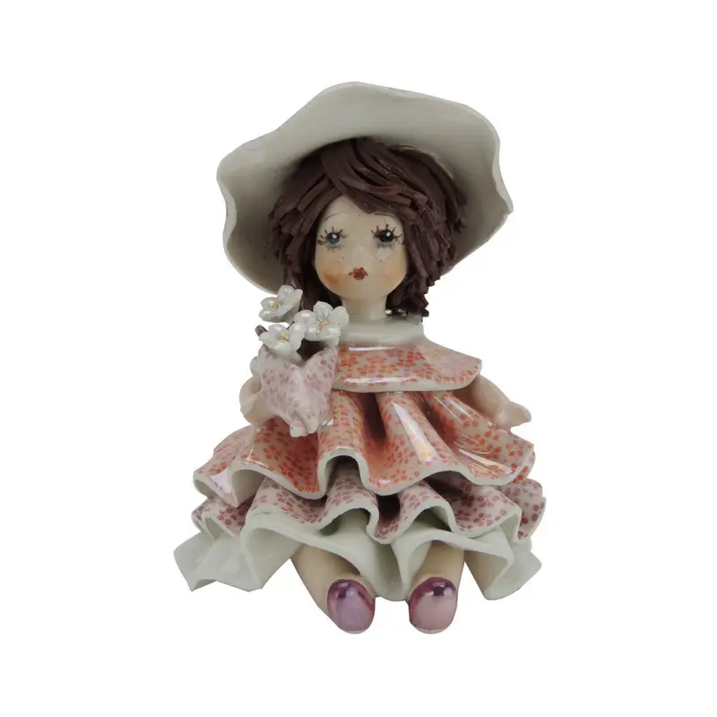 Zampiva Damina con Vestitino Rosa Ceramica H 8,5 cm