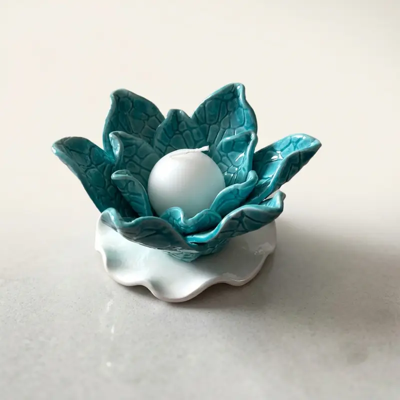 Zampiva Porta Candela Acquamarina in Ceramica Artistica 15x8 cm