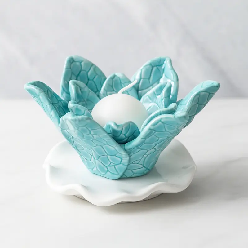 Zampiva Porta Candele Acquamarina in Ceramica Artistica 12x5 cm