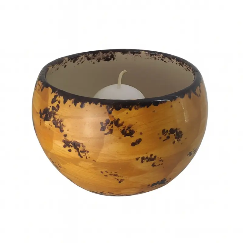 Zampiva Porta Candele Ceramica Ambra Maculato H 11,5 cm