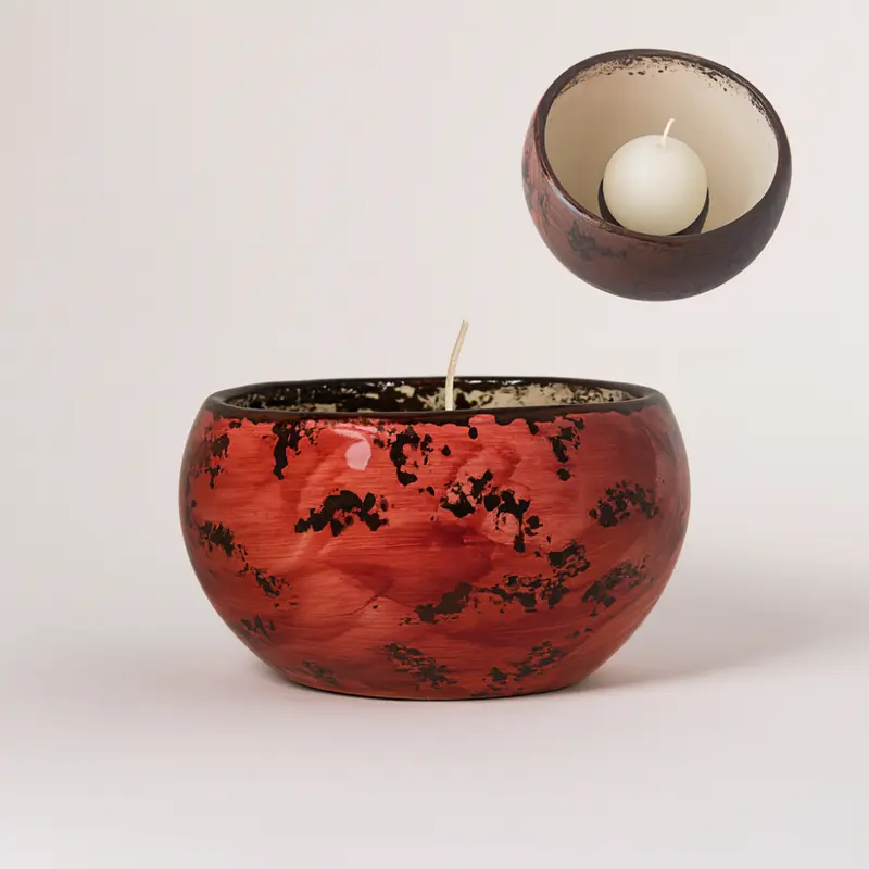 Zampiva Porta Candele Ceramica Bordeaux Maculato H 11,5 cm