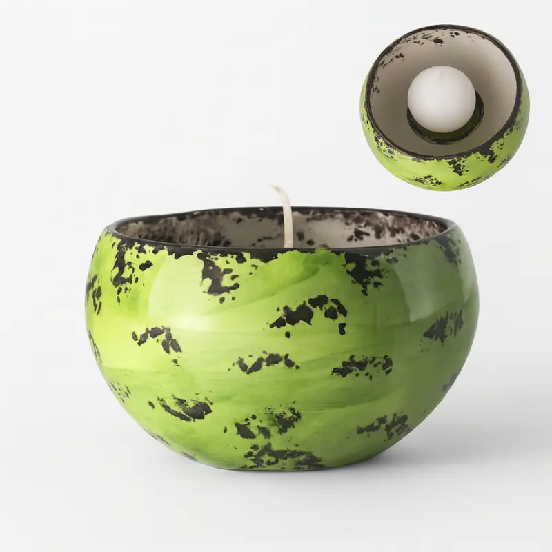 Zampiva Porta Candele Ceramica Verde Maculato H 11,5 cm