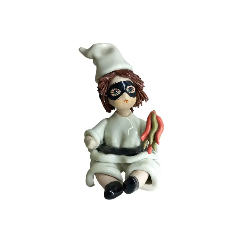 Zampiva Statuina Pulcinella con Peperoncini Ceramica H 9 cm